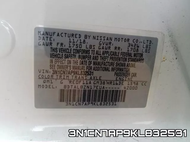 3N1CN7AP9KL832531 фото 2