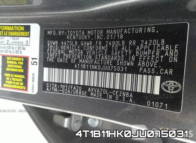 4T1B11HK0JU075031 фото 10