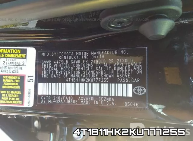 4T1B11HK2KU777255 фото 6