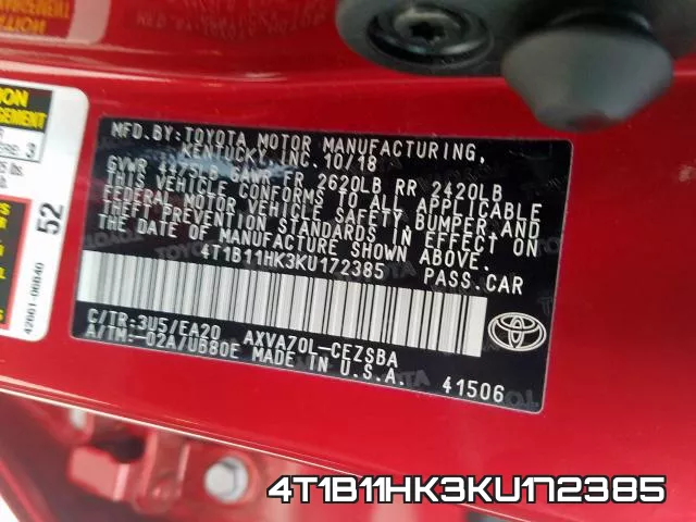 4T1B11HK3KU172385 фото 2