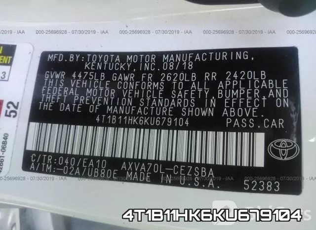 4T1B11HK6KU679104 фото 10