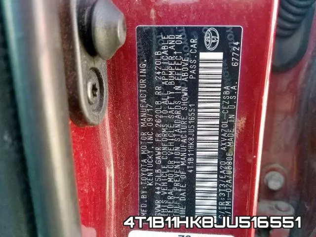 4T1B11HK8JU516551 фото 2