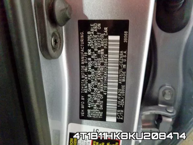 4T1B11HK8KU208474 фото 2