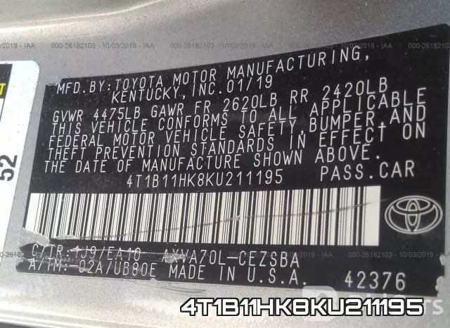 4T1B11HK8KU211195 фото 10