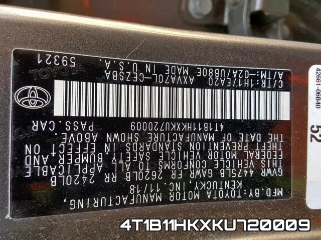 4T1B11HKXKU720009 фото 2