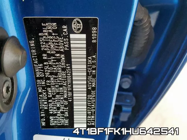 4T1BF1FK1HU642541 фото 2