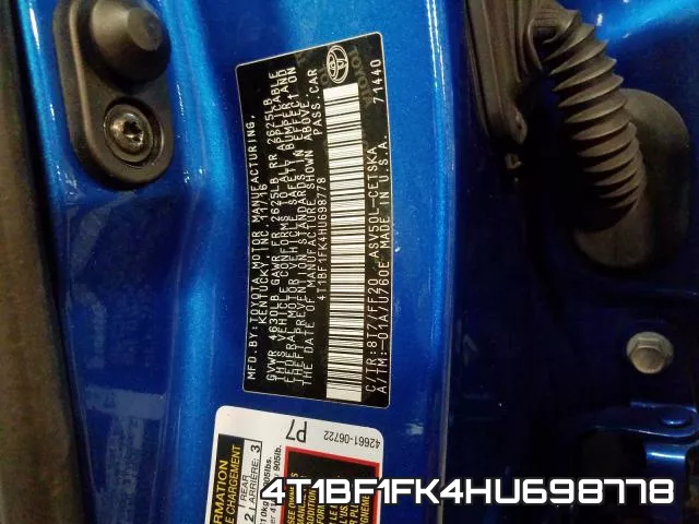 4T1BF1FK4HU698778 фото 2