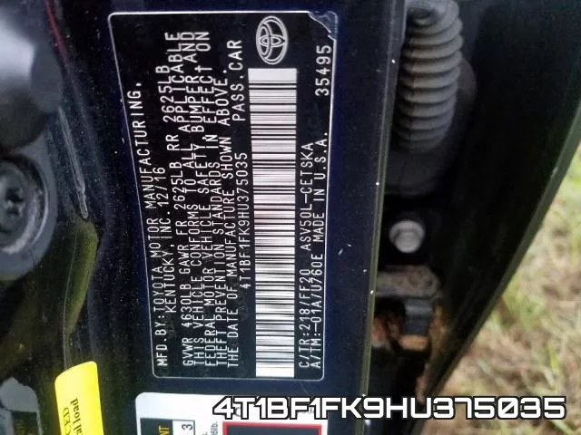 4T1BF1FK9HU375035 фото 2