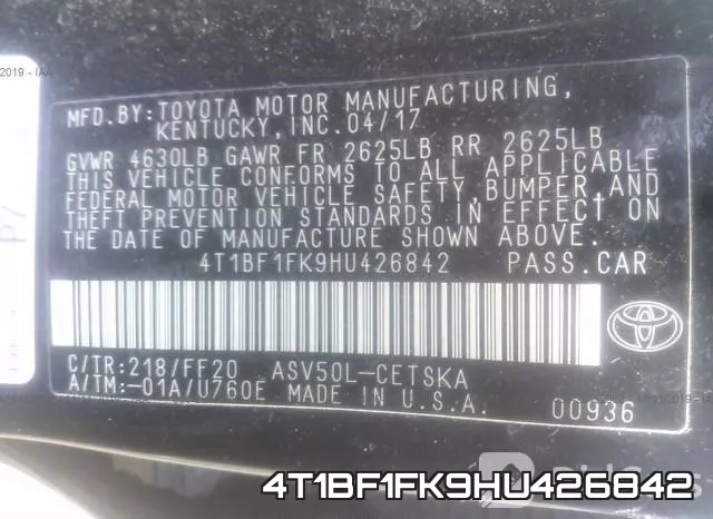4T1BF1FK9HU426842 фото 9