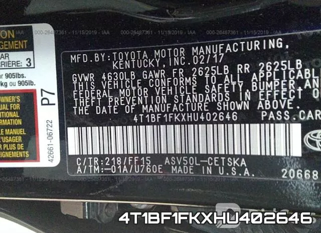 4T1BF1FKXHU402646 фото 7