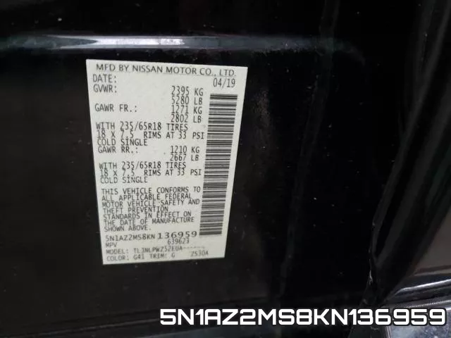 5N1AZ2MS8KN136959 фото 2