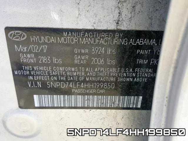 5NPD74LF4HH199850 фото 2