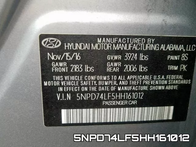 5NPD74LF5HH161012 фото 2