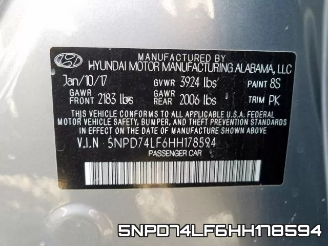 5NPD74LF6HH178594 фото 2