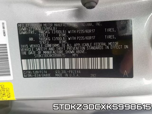 5TDKZ3DCXKS998615 фото 2