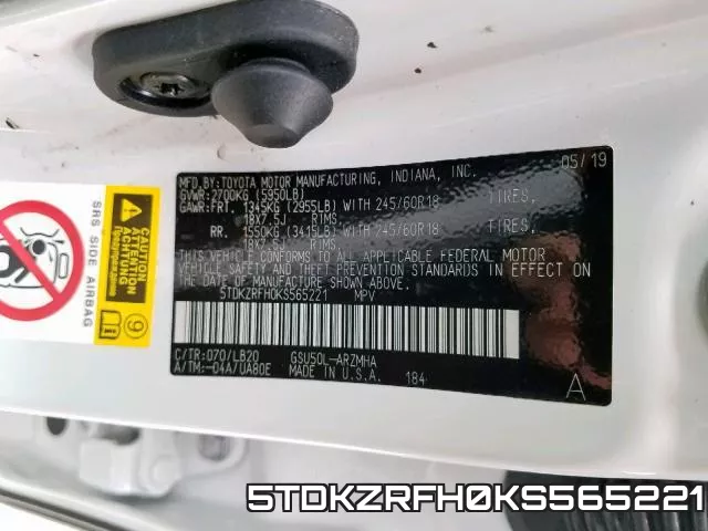 5TDKZRFH0KS565221 фото 2