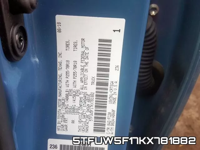 5TFUW5F17KX781882 фото 2