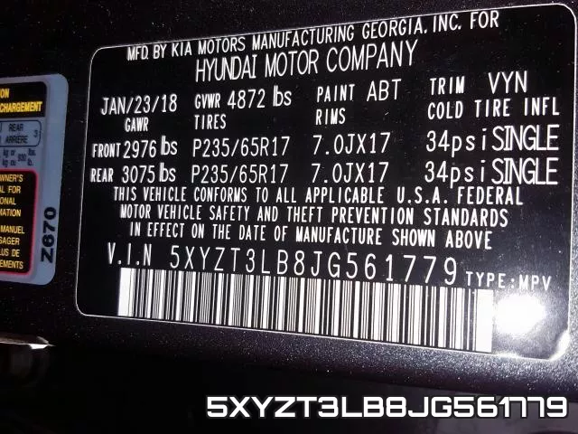 5XYZT3LB8JG561779 фото 2