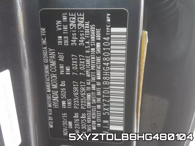 5XYZTDLB8HG480104 фото 2