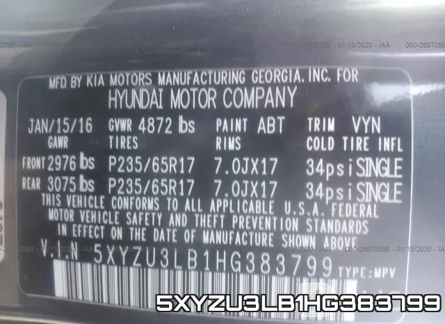 5XYZU3LB1HG383799 фото 9