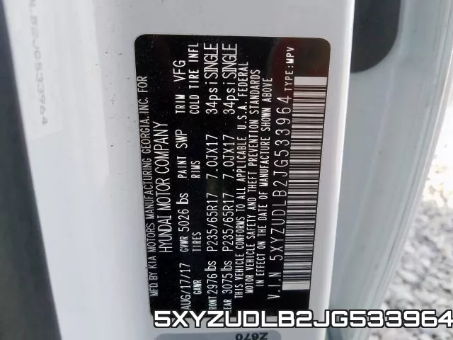 5XYZUDLB2JG533964 фото 2