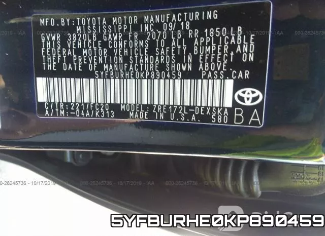 5YFBURHE0KP890459 фото 9