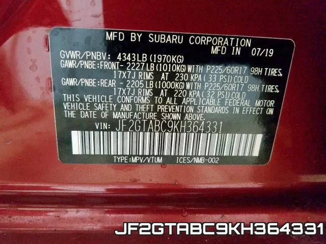 JF2GTABC9KH364331 фото 2