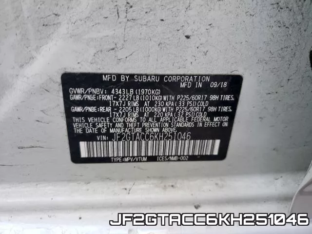 JF2GTACC6KH251046 фото 2