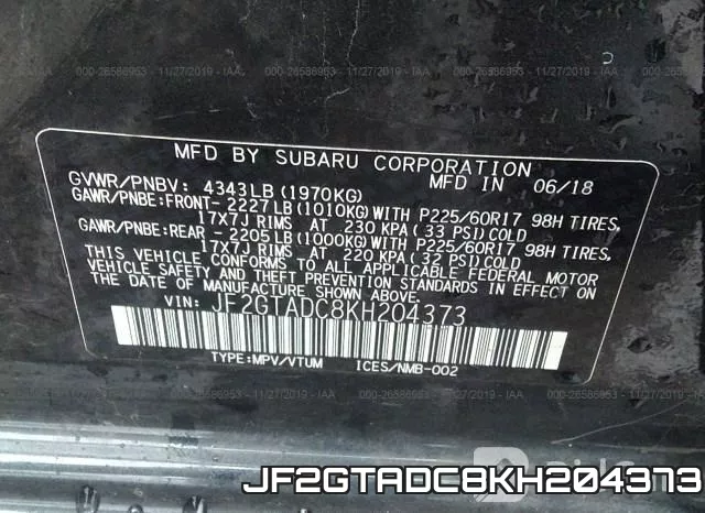 JF2GTADC8KH204373 фото 8