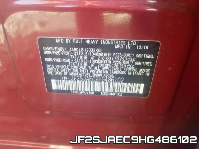 JF2SJAEC9HG486102 фото 2
