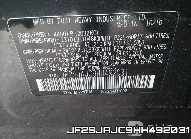 JF2SJAJC9HH492031 фото 7