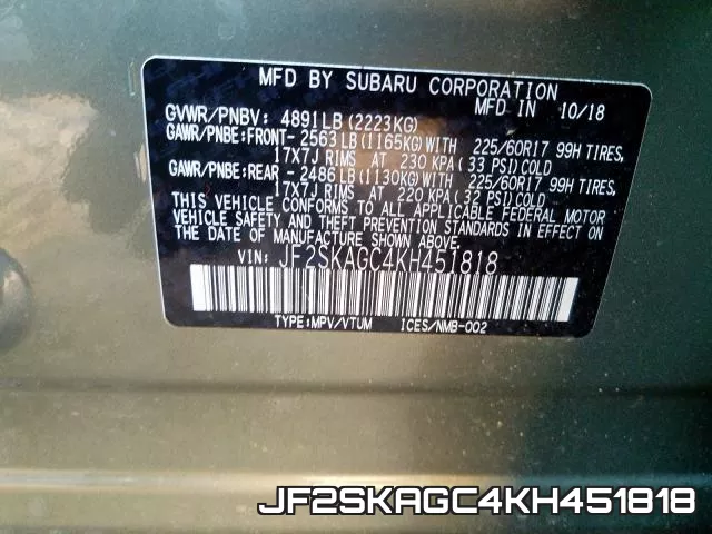 JF2SKAGC4KH451818 фото 2