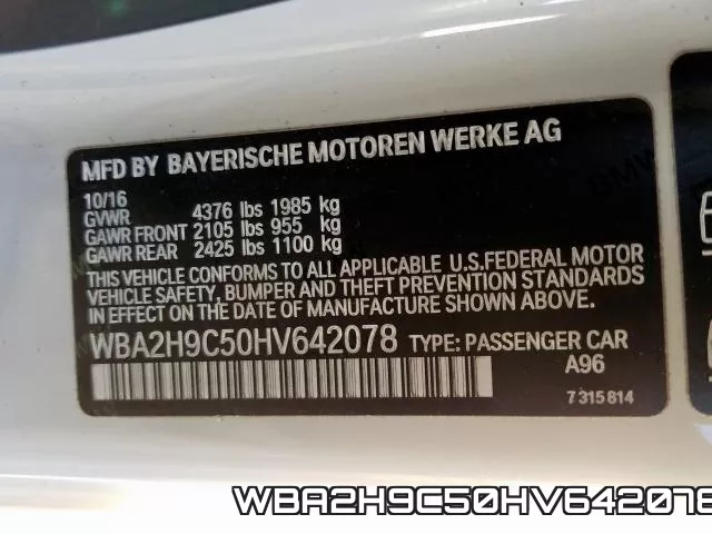 WBA2H9C50HV642078 фото 2