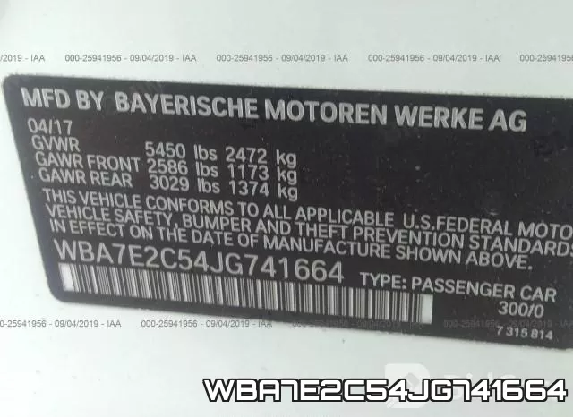 WBA7E2C54JG741664 фото 9