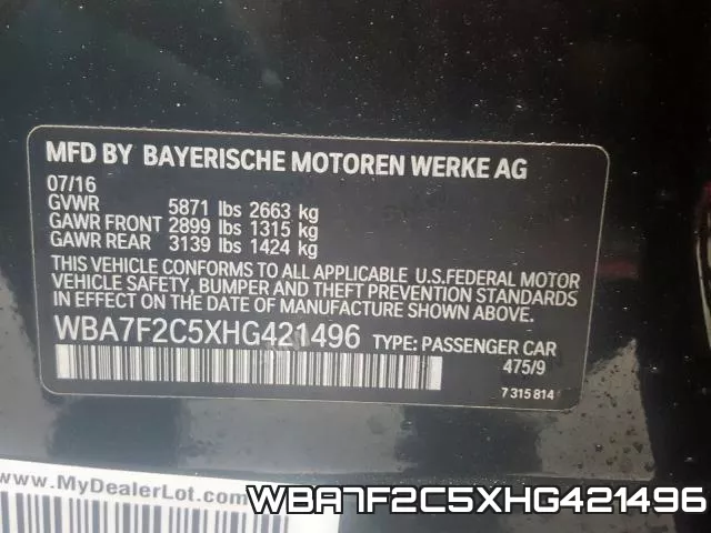 WBA7F2C5XHG421496 фото 2