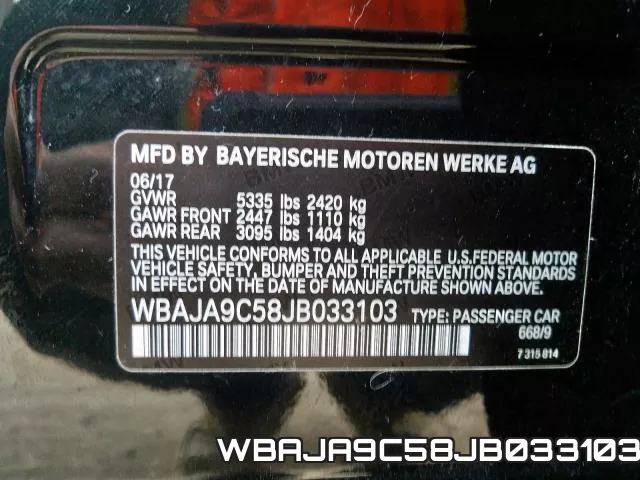 WBAJA9C58JB033103 фото 2