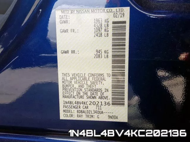 1N4BL4BV4KC202136 фото 2