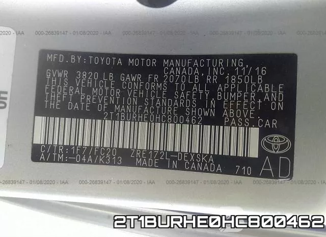 2T1BURHE0HC800462 фото 9