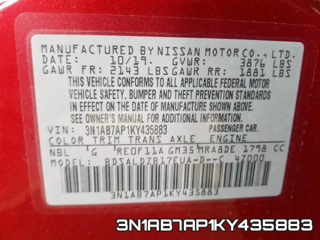 3N1AB7AP1KY435883 фото 2
