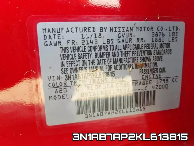 3N1AB7AP2KL613815 фото 2