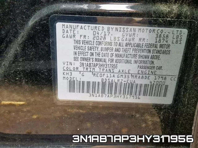 3N1AB7AP3HY317956 фото 2