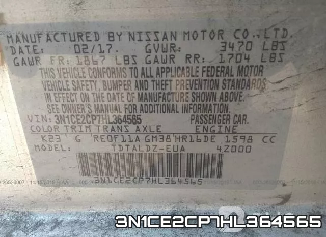 3N1CE2CP7HL364565 фото 10