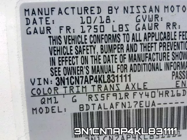 3N1CN7AP4KL831111 фото 2