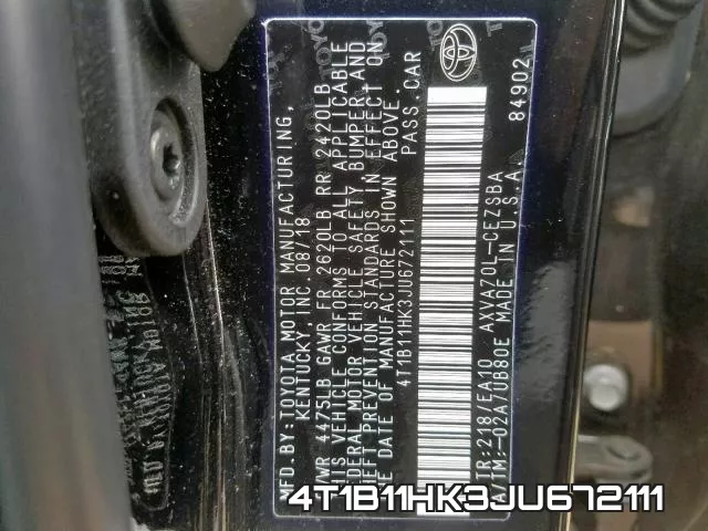 4T1B11HK3JU672111 фото 2