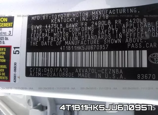 4T1B11HK5JU670957 фото 9