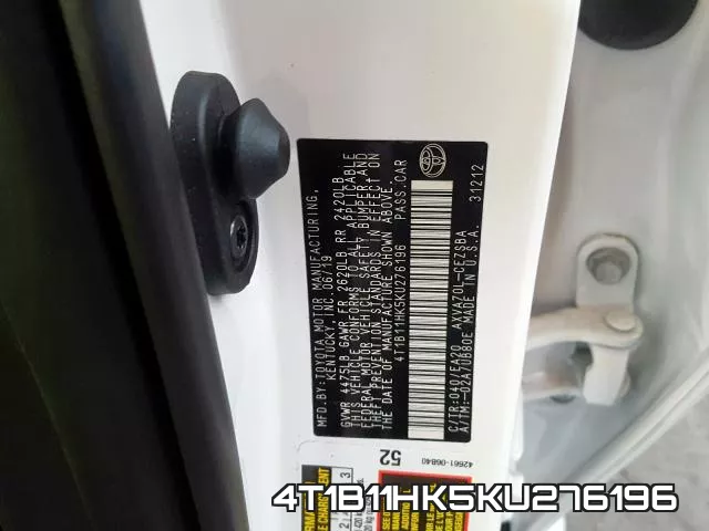 4T1B11HK5KU276196 фото 2