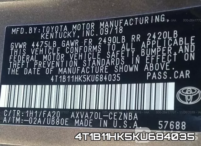 4T1B11HK5KU684035 фото 9
