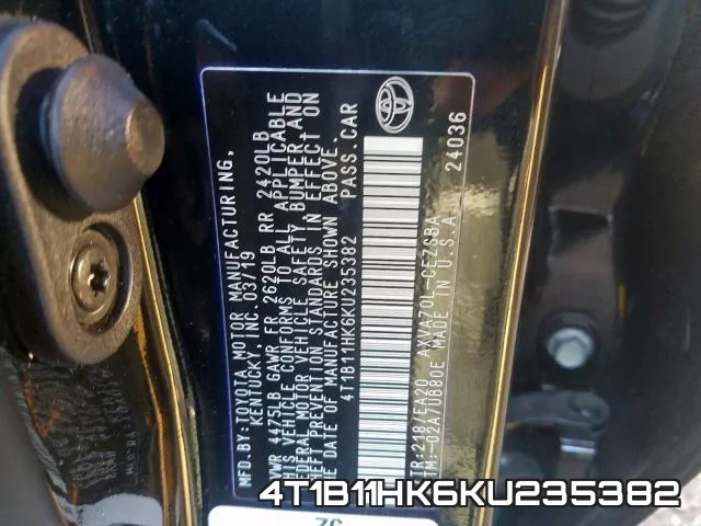 4T1B11HK6KU235382 фото 2