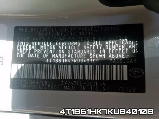 4T1B61HK7KU840108 фото 2
