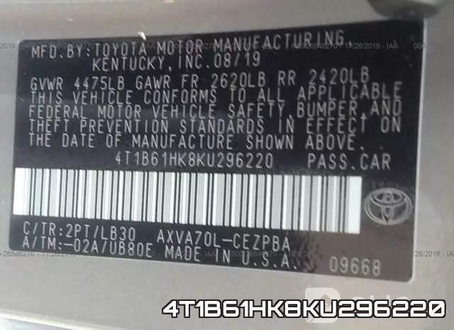 4T1B61HK8KU296220 фото 9